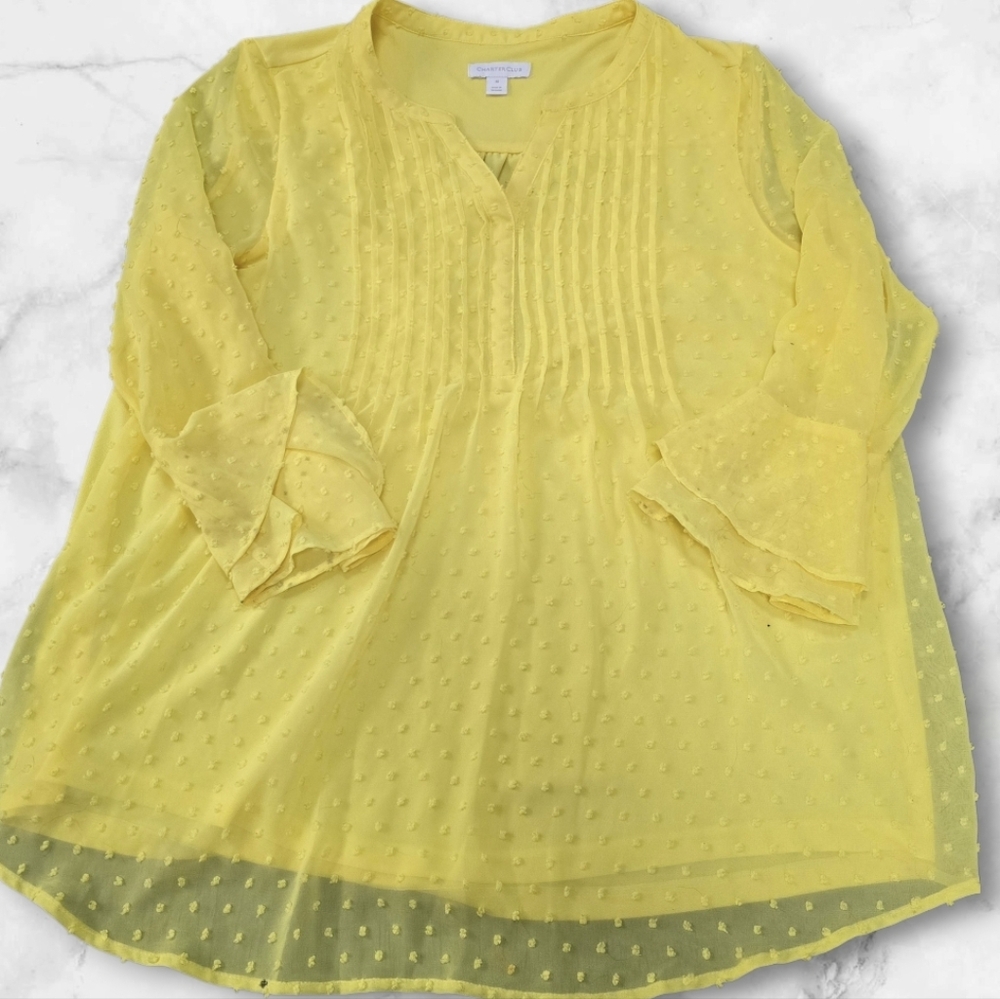Charter Club Light Yellow Textured Blouse (SIZE:MED)
